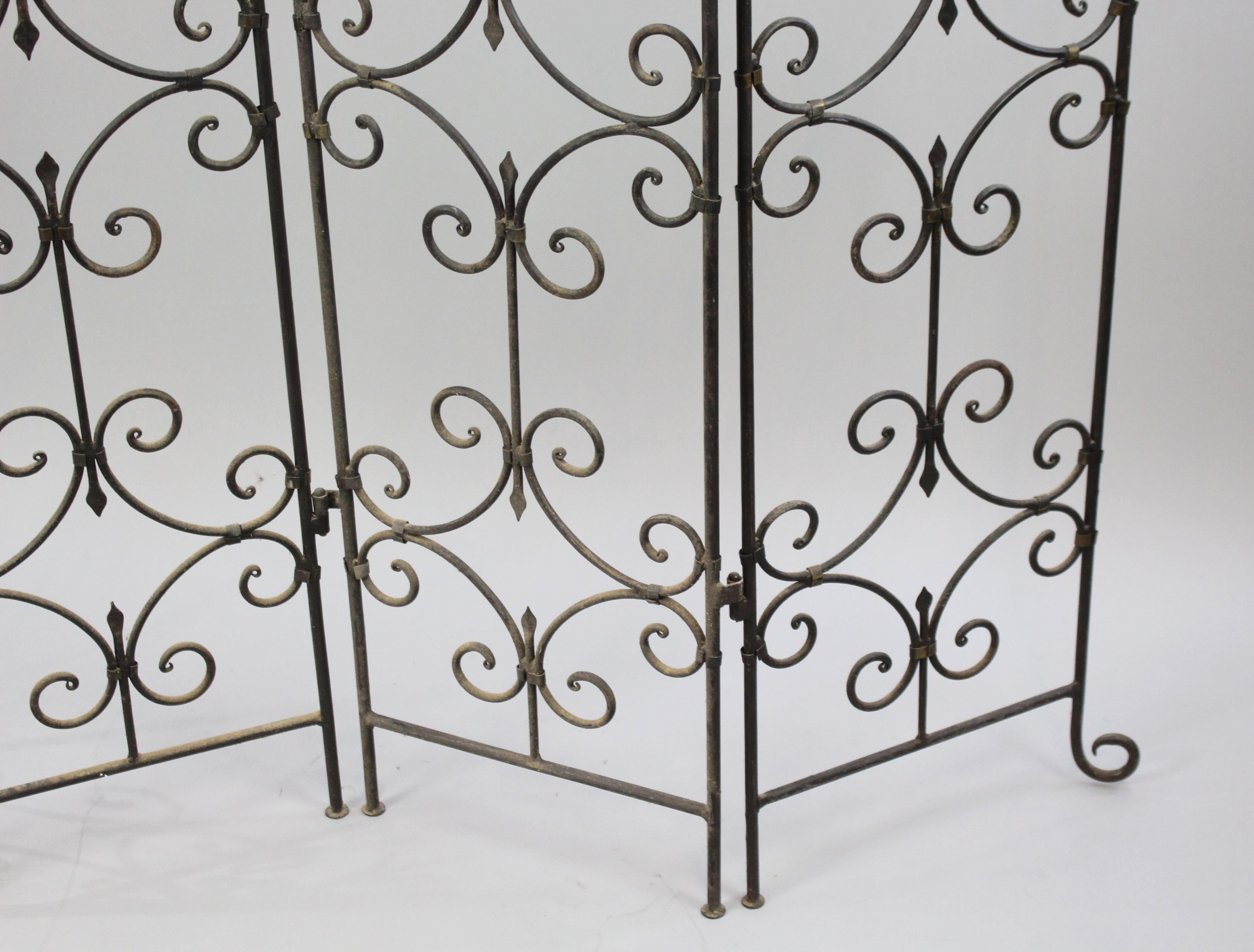 Set of Three Quality Heavy Old Wrought Iron Four Fold Screens 4