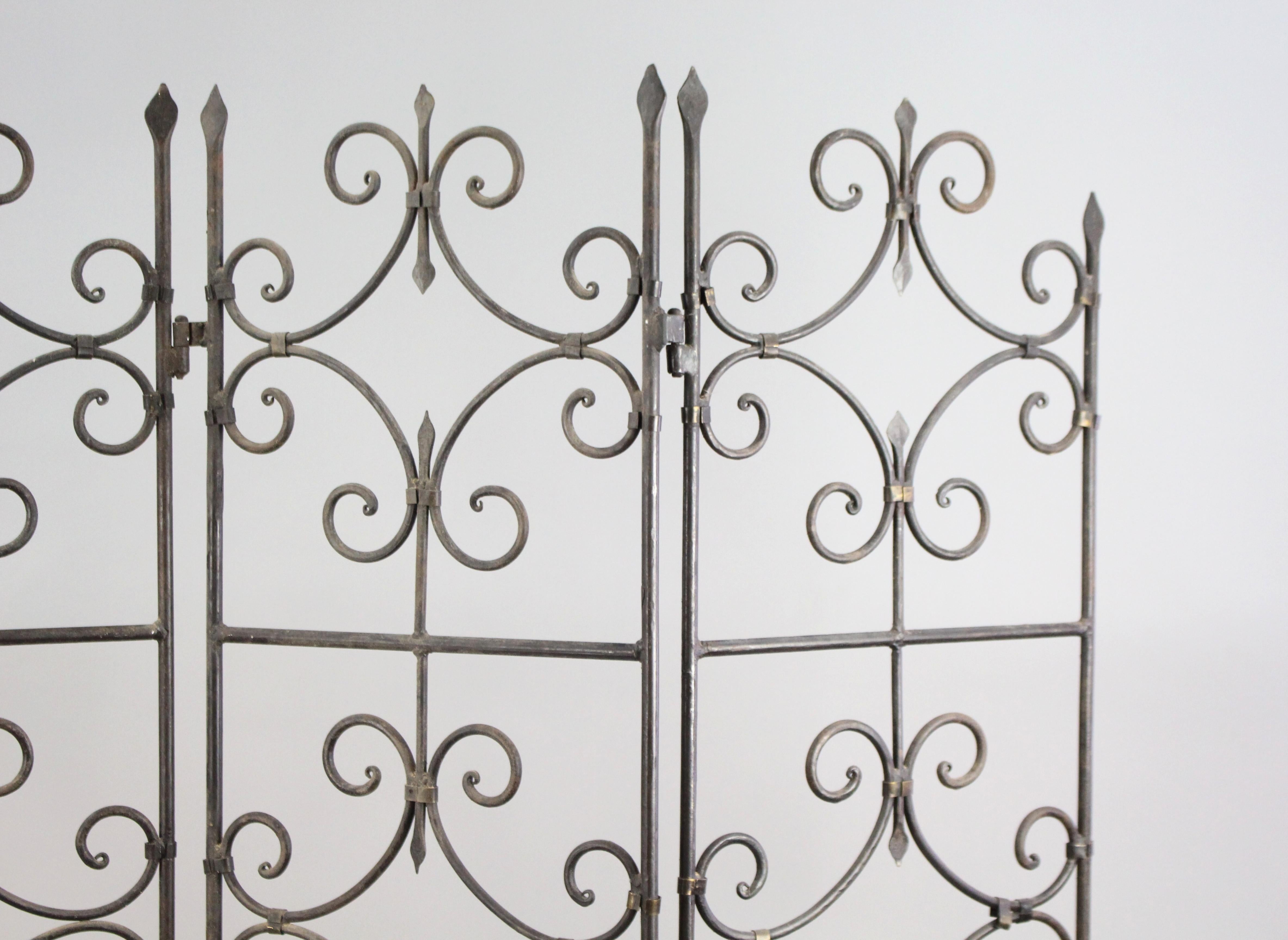 20th Century Set of Three Quality Heavy Old Wrought Iron Four Fold Screens