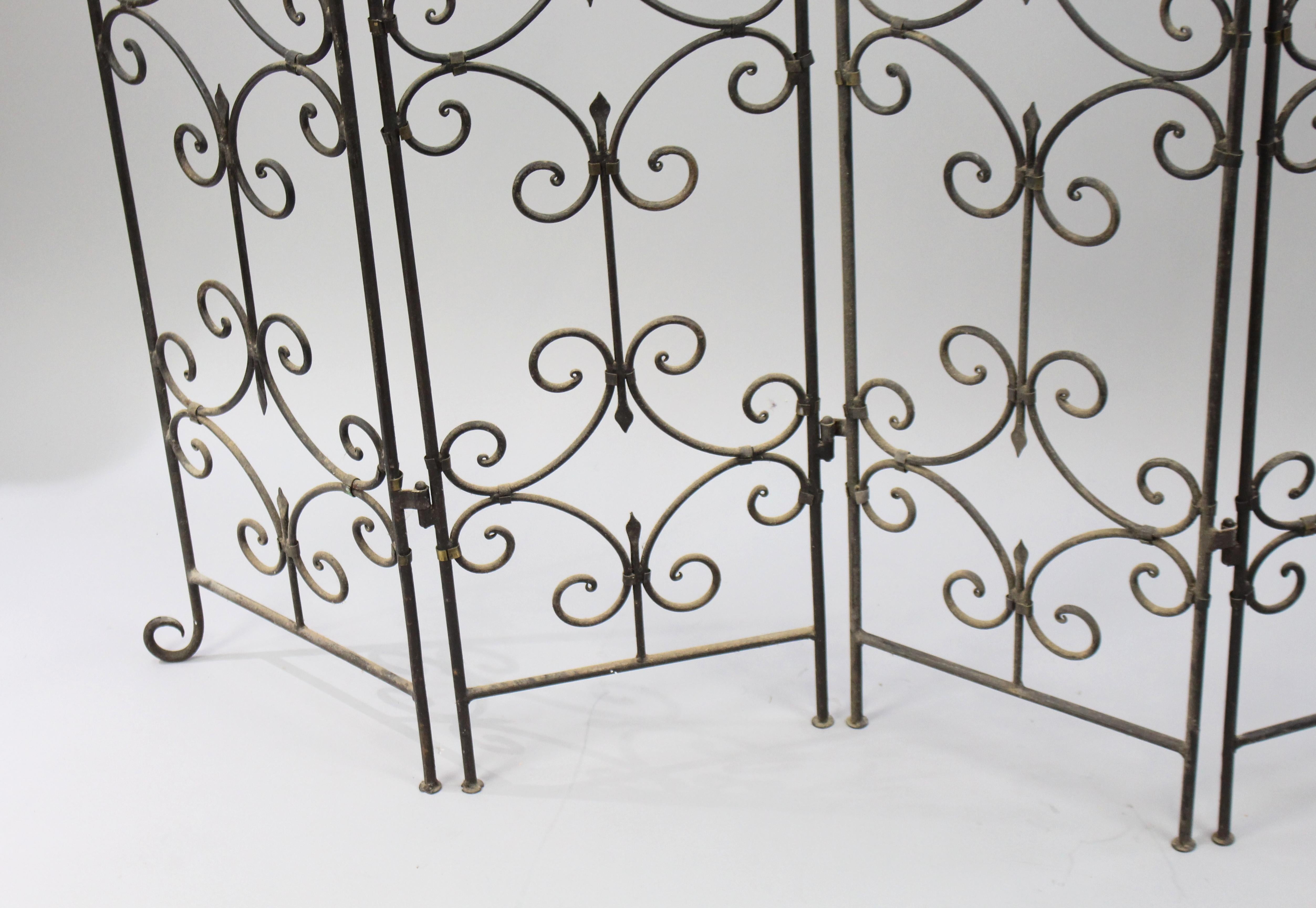 Set of Three Quality Heavy Old Wrought Iron Four Fold Screens 3