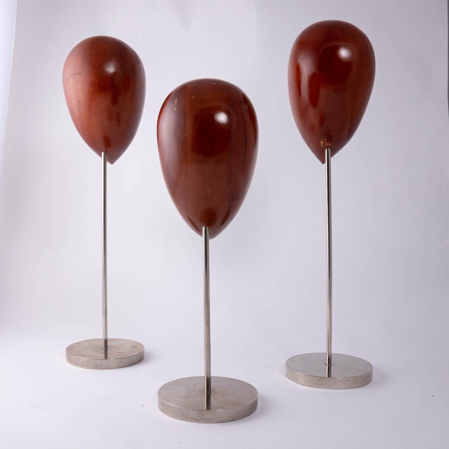 Set of Three Ralph Lauren Midcentury Wood Heads on Metal Bases In Good Condition In Stamford, CT