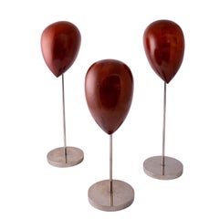 Set of Three Ralph Lauren Midcentury Wood Heads on Metal Bases