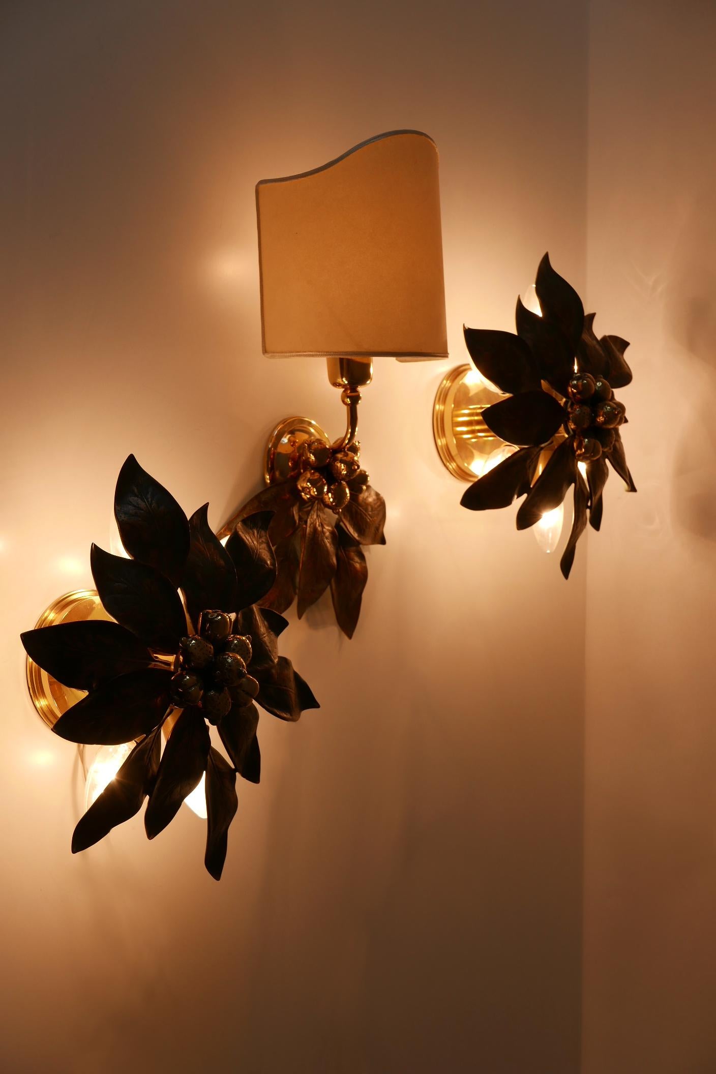 Set of Three Rare Bronze Patinated Brass Wall and Ceiling Lamps, 1970s, Germany 5