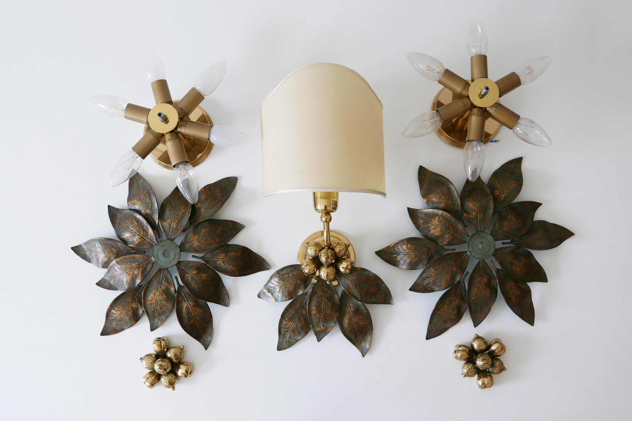 Set of Three Rare Bronze Patinated Brass Wall and Ceiling Lamps, 1970s, Germany 11