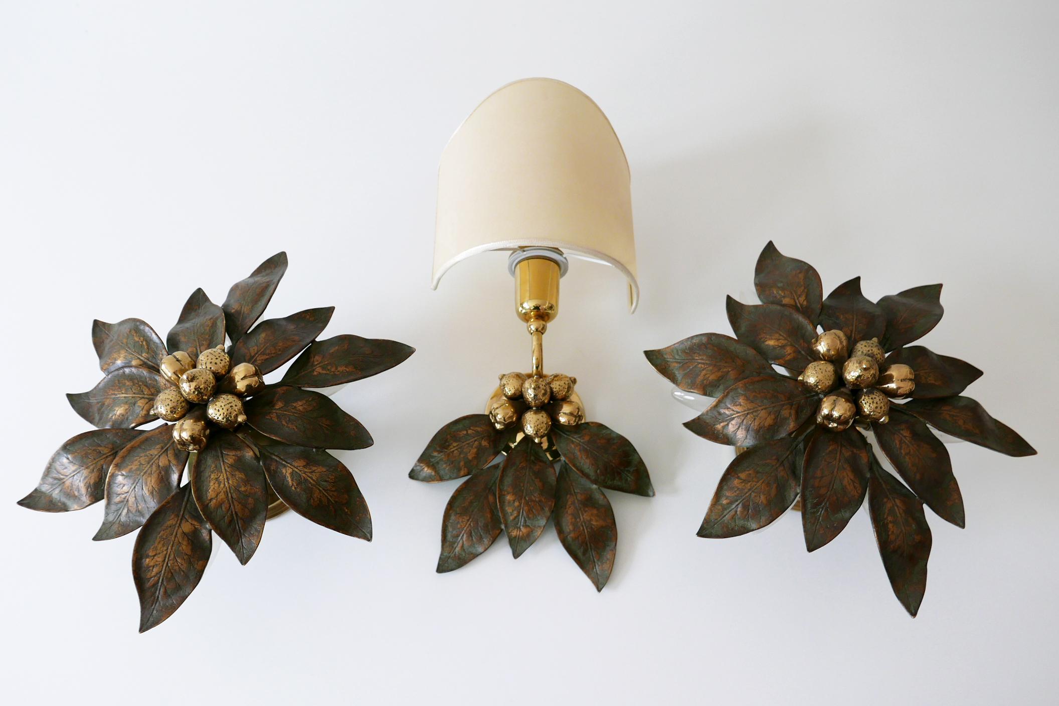 Mid-Century Modern Set of Three Rare Bronze Patinated Brass Wall and Ceiling Lamps, 1970s, Germany