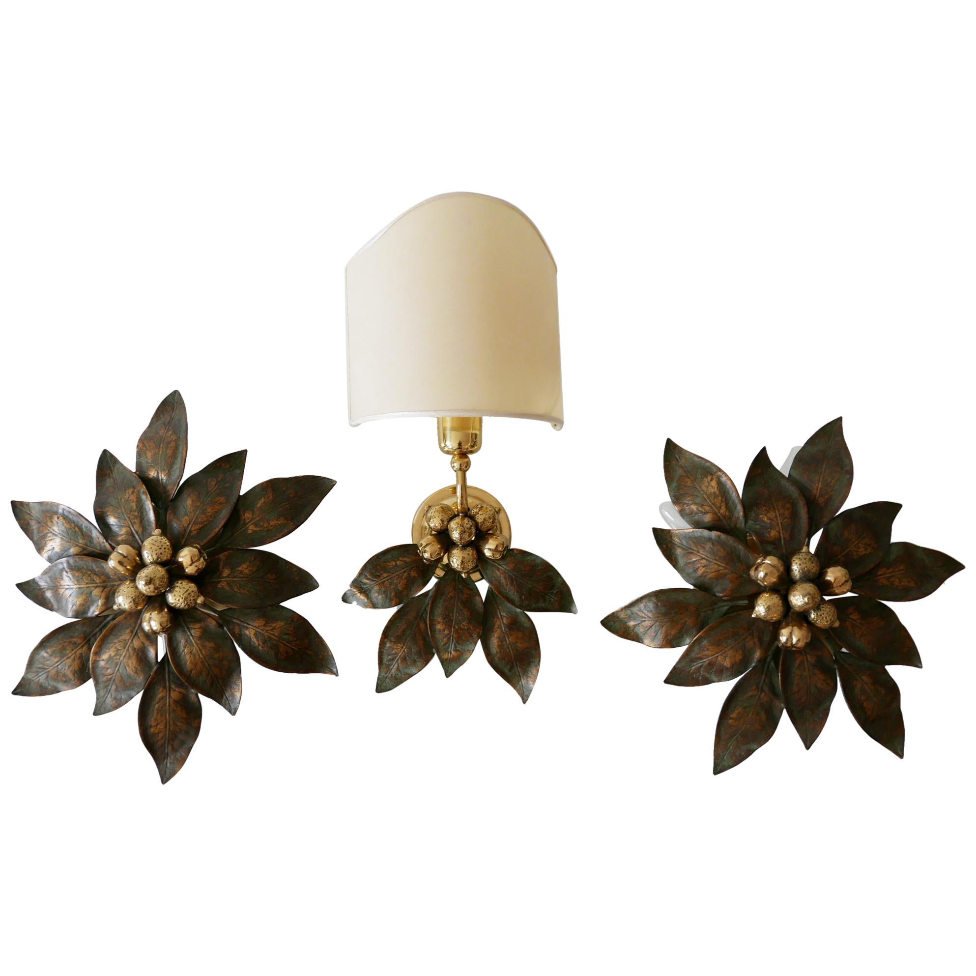 Set of Three Rare Bronze Patinated Brass Wall and Ceiling Lamps, 1970s, Germany