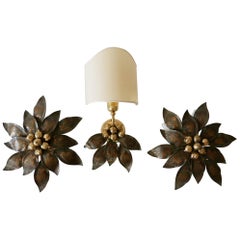 Set of Three Rare Bronze Patinated Brass Wall and Ceiling Lamps, 1970s, Germany