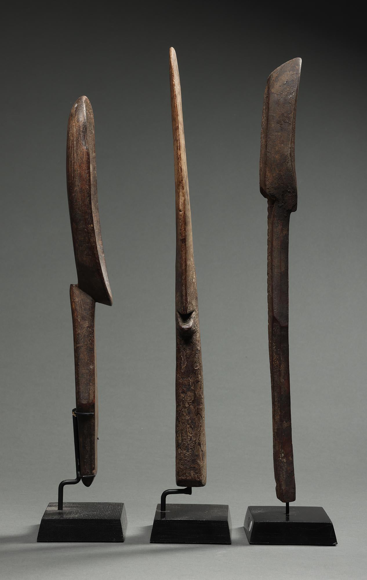 Tribal Ensemble de trois rares cuillères en bois Fang, Gabon, Afrique ancienne collection provenance en vente