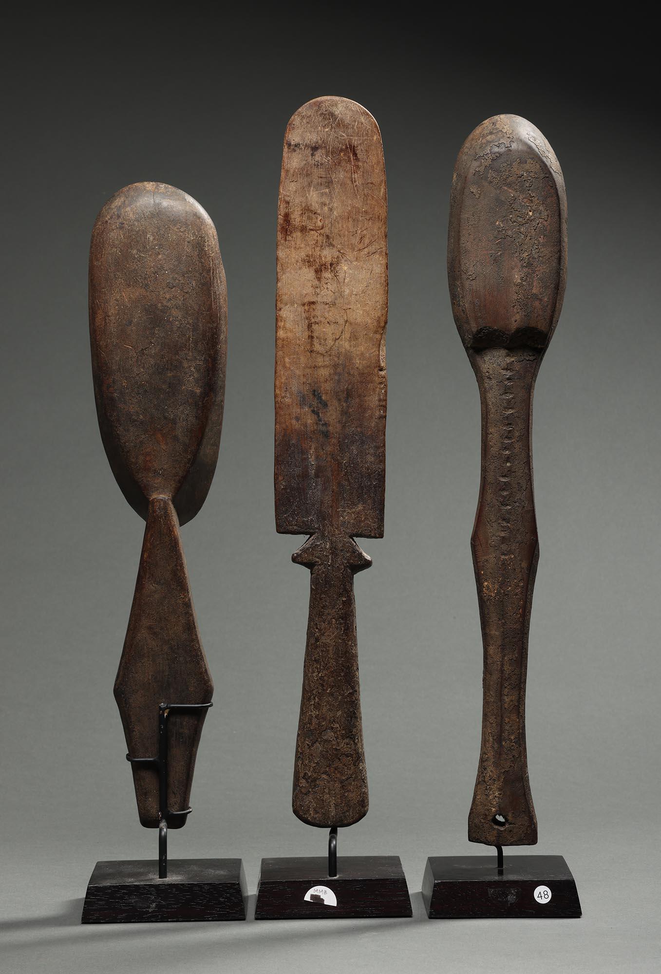 Ensemble de trois rares cuillères en bois Fang, Gabon, Afrique ancienne collection provenance Abîmé - En vente à Point Richmond, CA