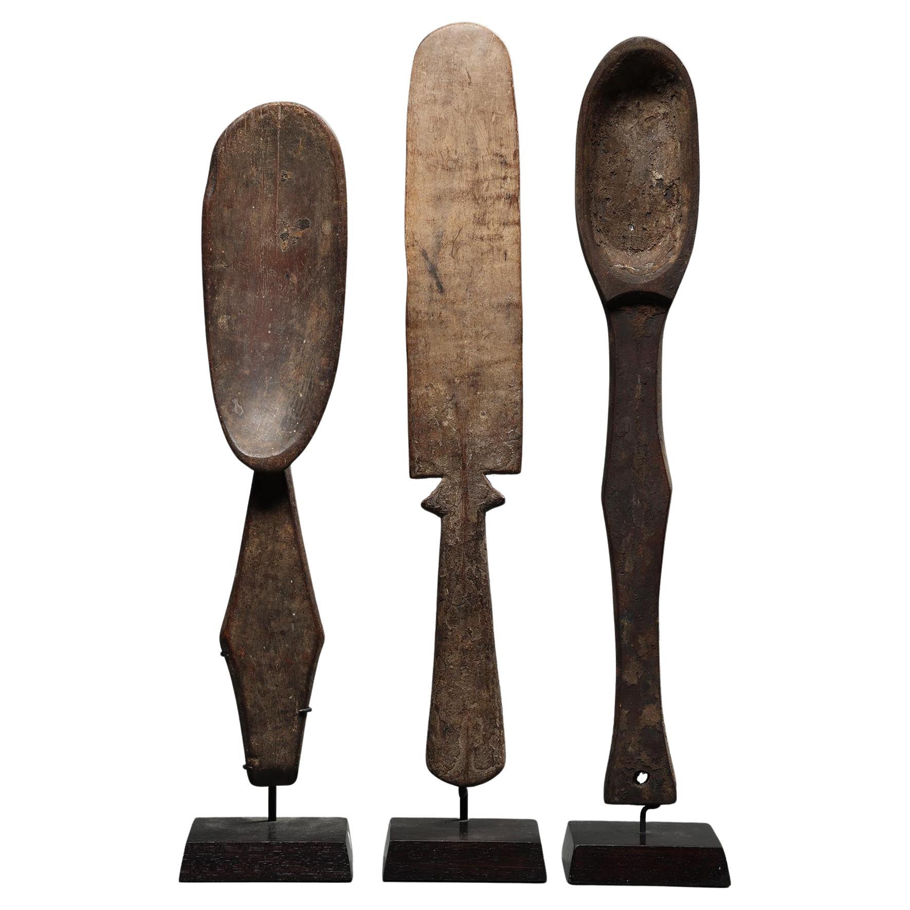 Ensemble de trois rares cuillères en bois Fang, Gabon, Afrique ancienne collection provenance