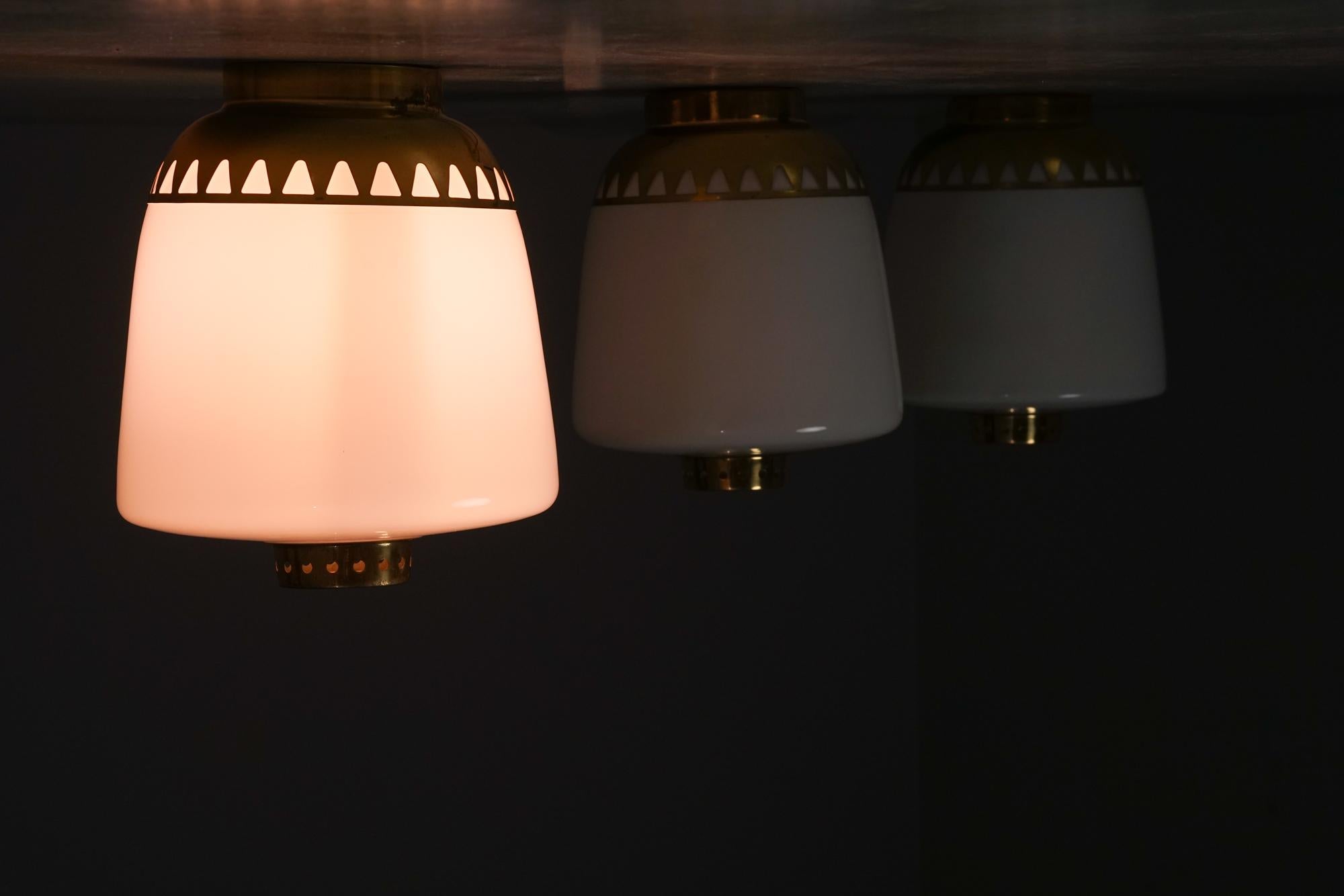 Set of Three Rare Flush Mounts, Lisa Johansson-Pape, Orno Oy, 1940/1950s For Sale 1