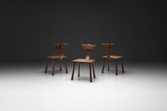 Set of Three Rare Handcrafted Wooden Chairs, Europe ca 1950s