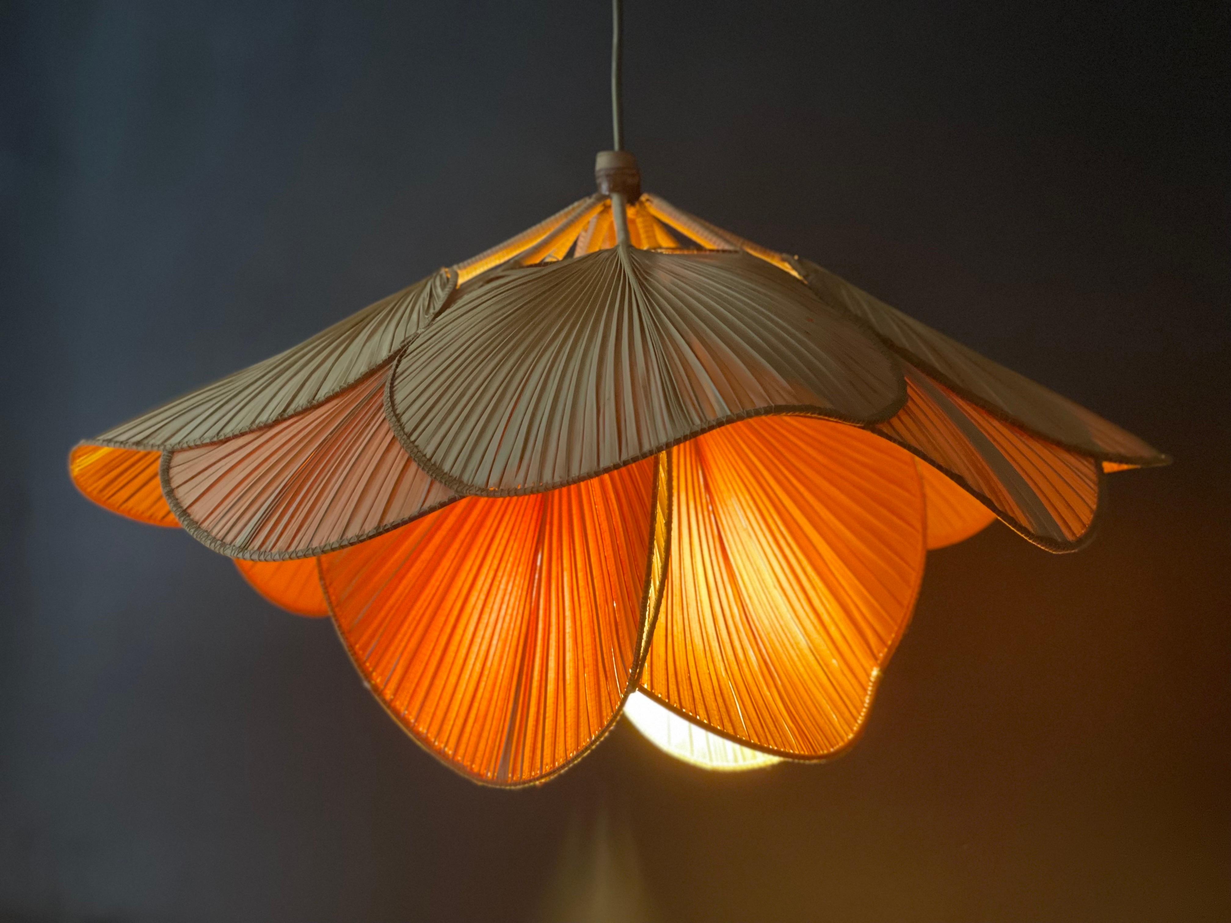 A set of three rare chandeliers from the Uchiwa series by Ingo Maurer for Design M, Germany, 1970s.
Ju-ku with 19 fans.
Shichi with 7 fans and one pendant with 12 fans.