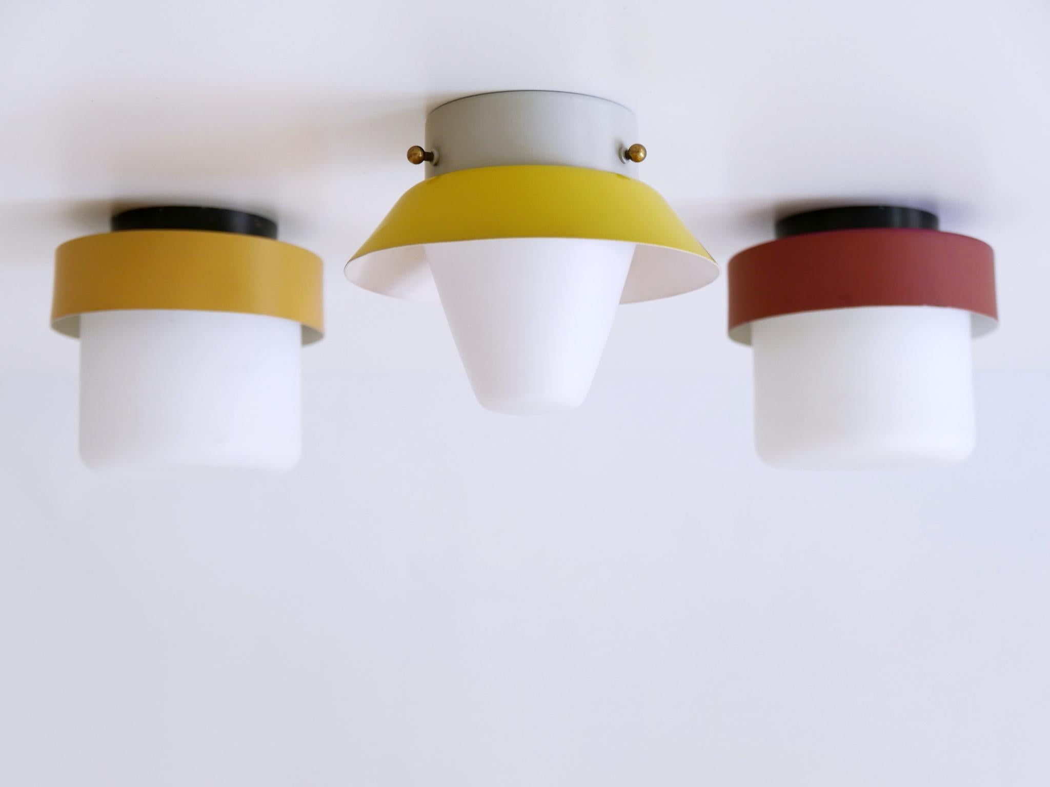 Mid-Century Modern Set of Three Rare & Lovely Ceiling Fixtures or Flush Mounts Germany 1960s For Sale