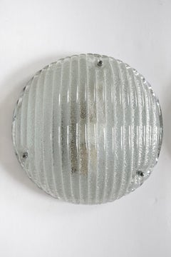 Set of Three Rare Round Geometric Glass Ceiling Wall Flush Mounts Sconces, 1960s