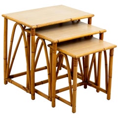Set of Three Rattan Nesting Tables
