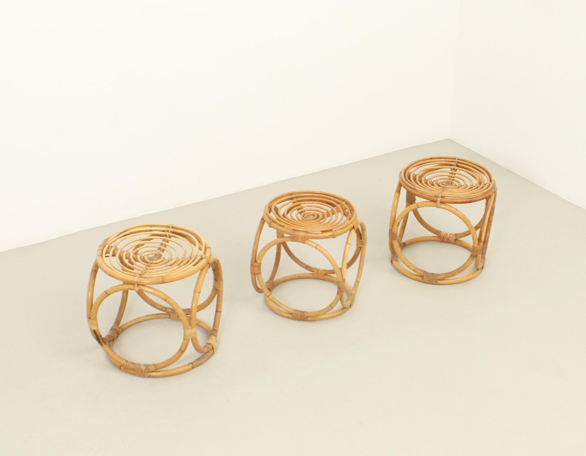 Set of Three Rattan Stools from 1970's, Spain For Sale 5