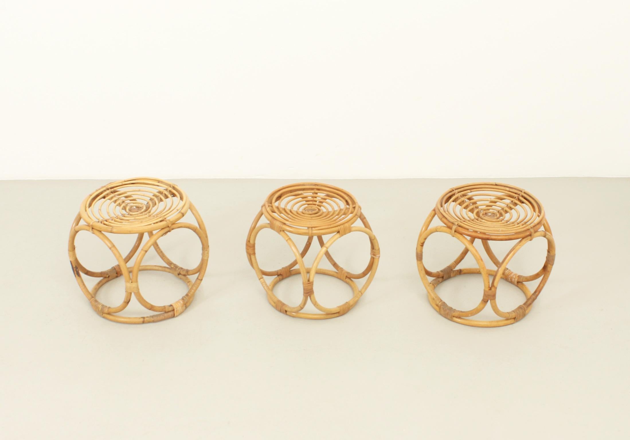 Set of Three Rattan Stools from 1970's, Spain For Sale 6