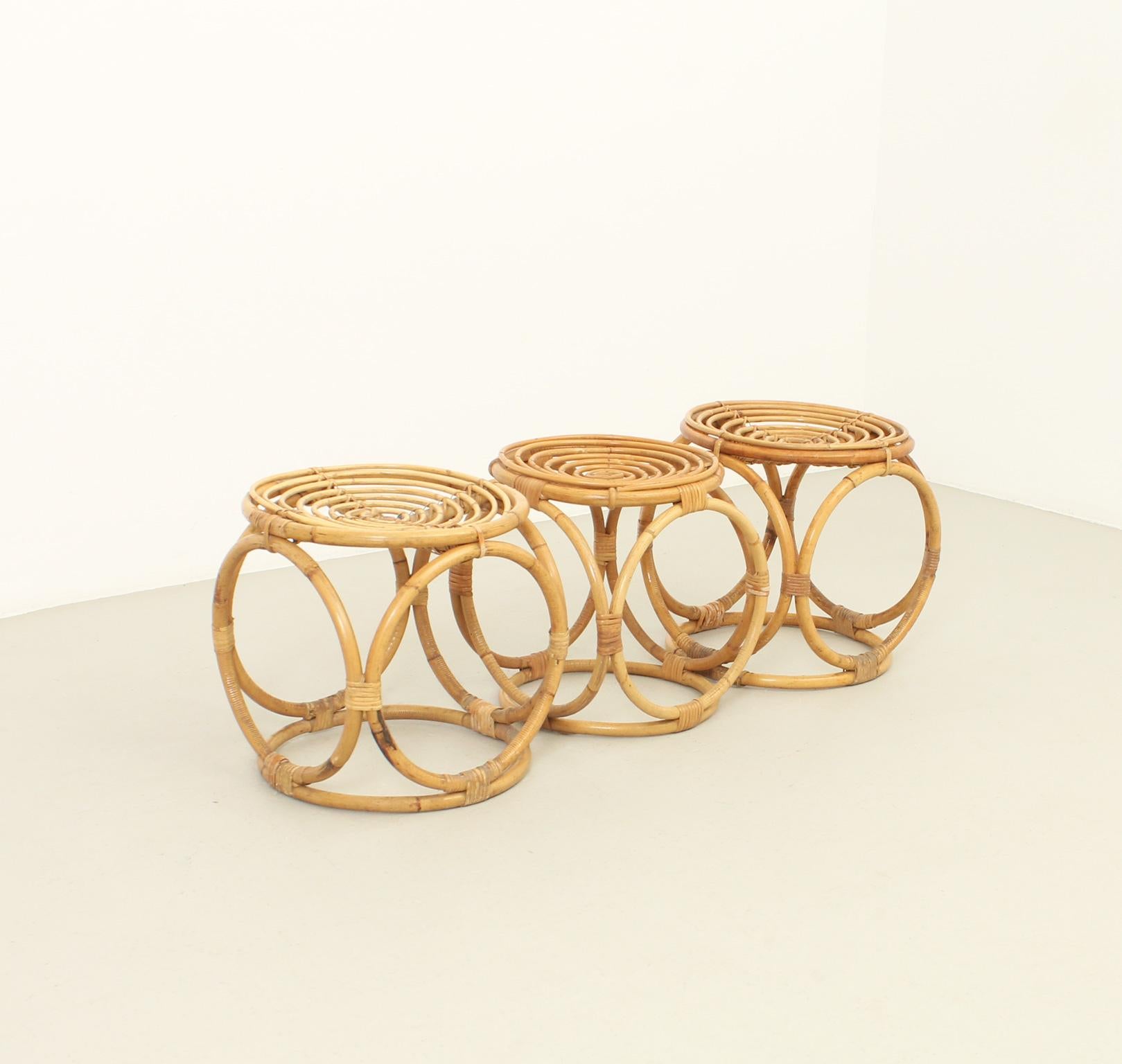 Set of Three Rattan Stools from 1970's, Spain For Sale 7