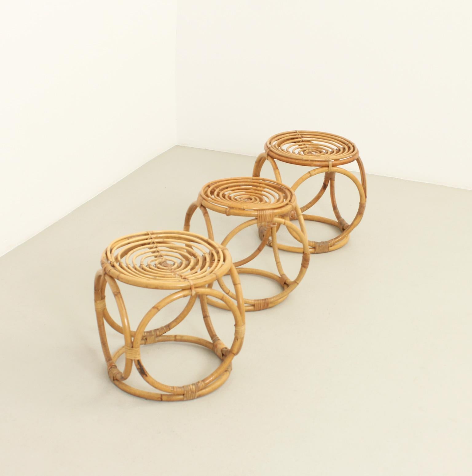 Set of Three Rattan Stools from 1970's, Spain For Sale 8