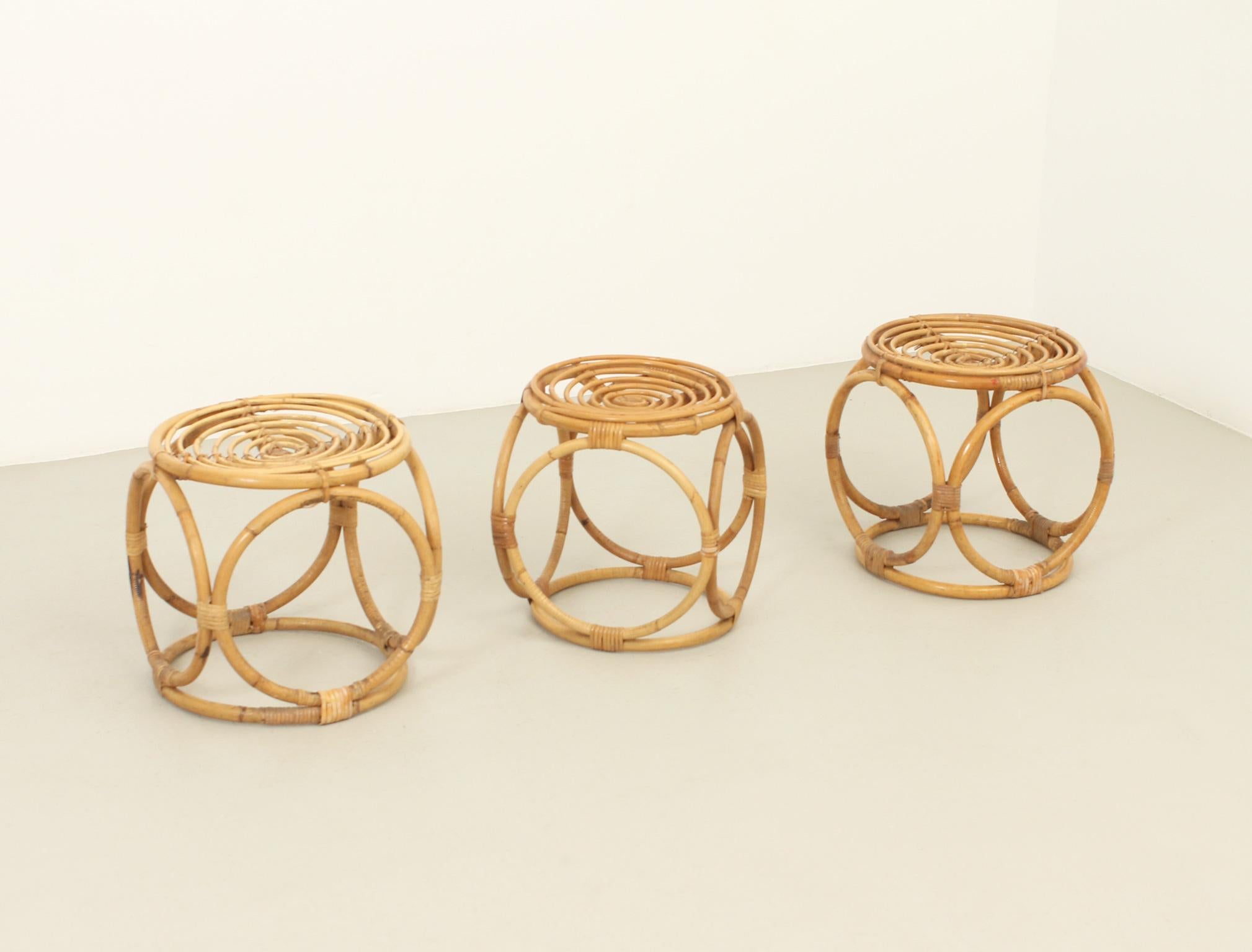 Set of Three Rattan Stools from 1970's, Spain For Sale 9