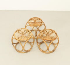 Set of Three Rattan Stools from 1970's, Spain