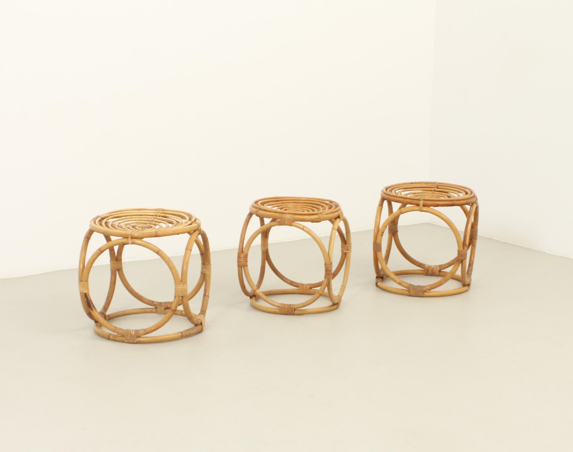 Set of Three Rattan Stools from 1970's, Spain For Sale 1