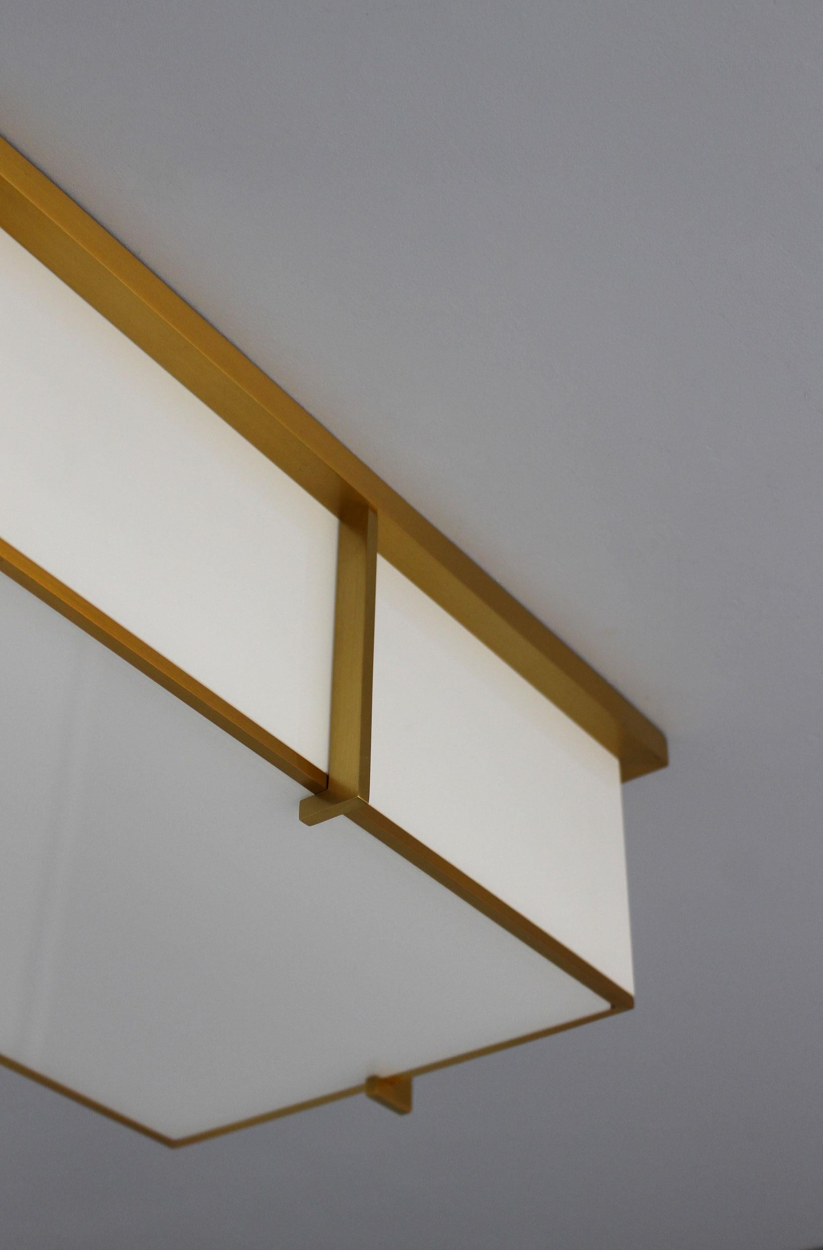 Set of Three Rectangular Glass and Bronze Ceiling Lights by Jean Perzel 7