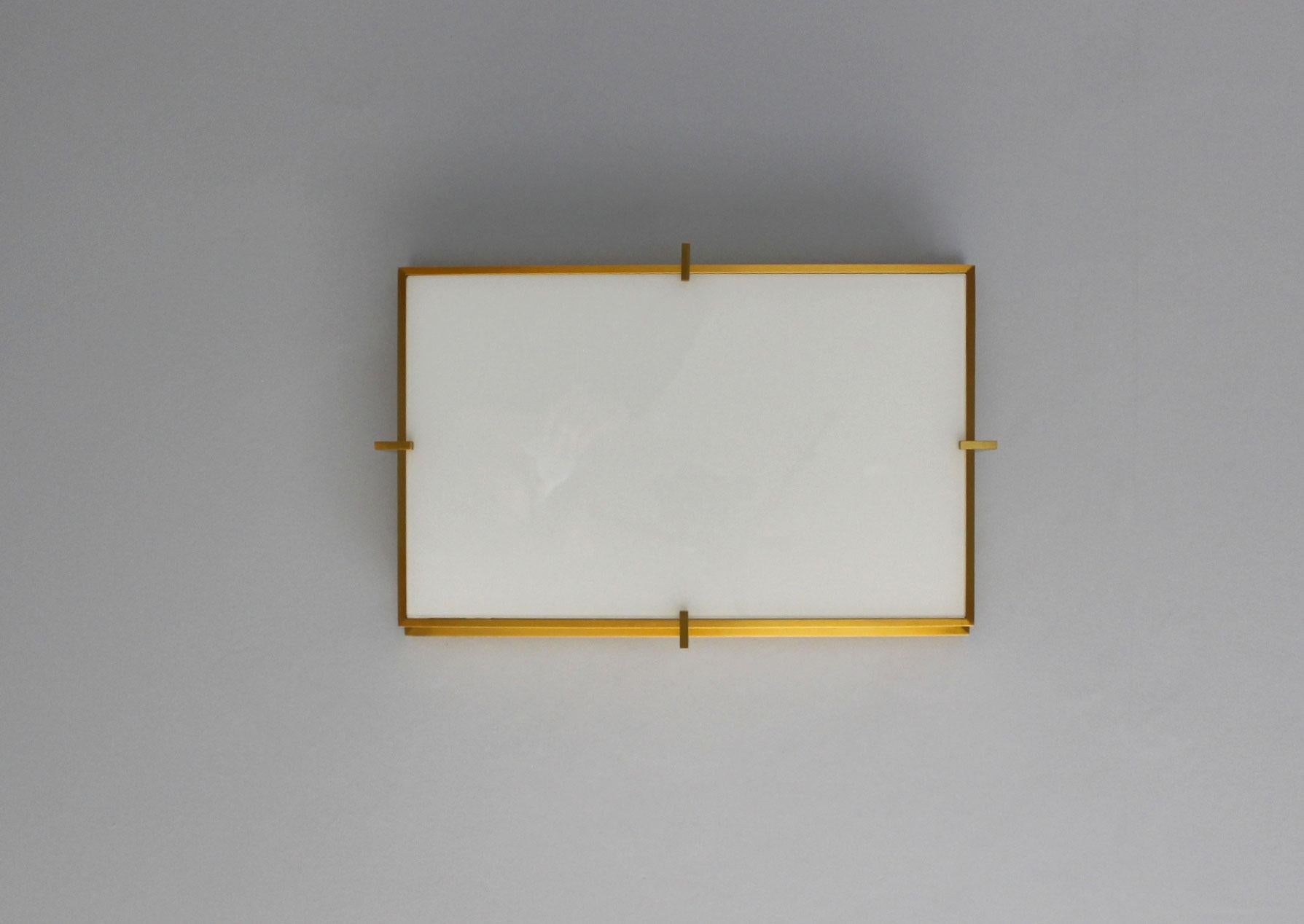 Mid-20th Century Set of Three Rectangular Glass and Bronze Ceiling Lights by Jean Perzel For Sale