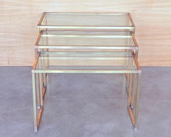 Set aus drei rechteckigen Nisttischen, italienisches Design 1970 in Messing