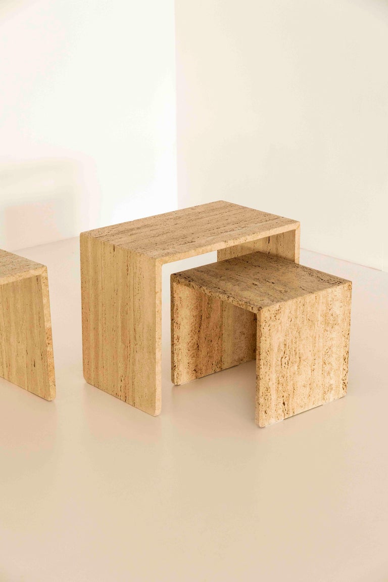 Set of Three Rectangular Travertine Nesting Tables, The Netherlands ...