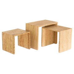 Set of Three Rectangular Travertine Nesting Tables, The Netherlands, 1970s