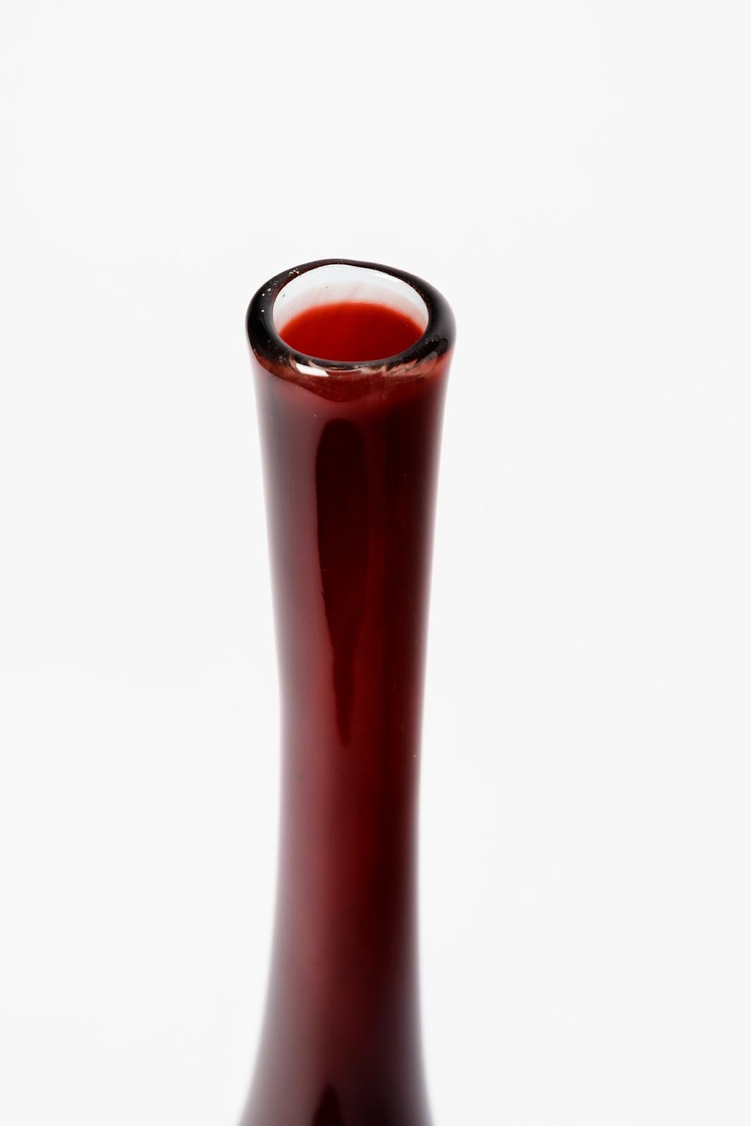 Set of Three Red 20th Century Glass Design by Claude Morin Modern Bottle Vase 2