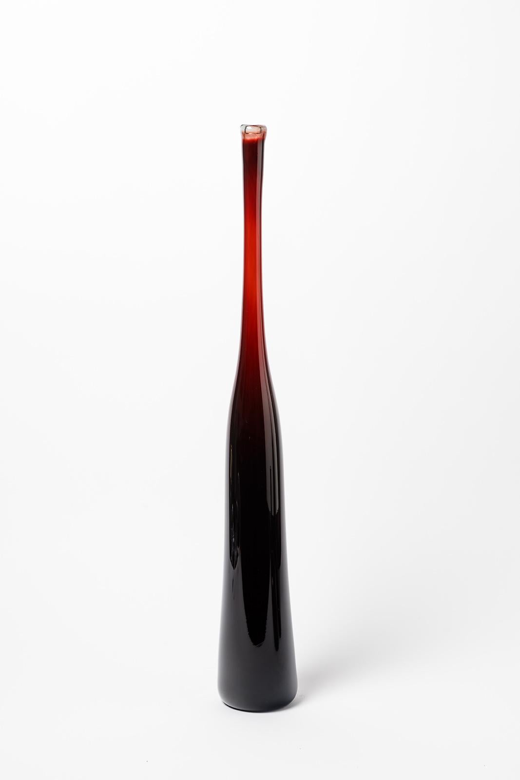 Set of Three Red 20th Century Glass Design by Claude Morin Modern Bottle Vase 4