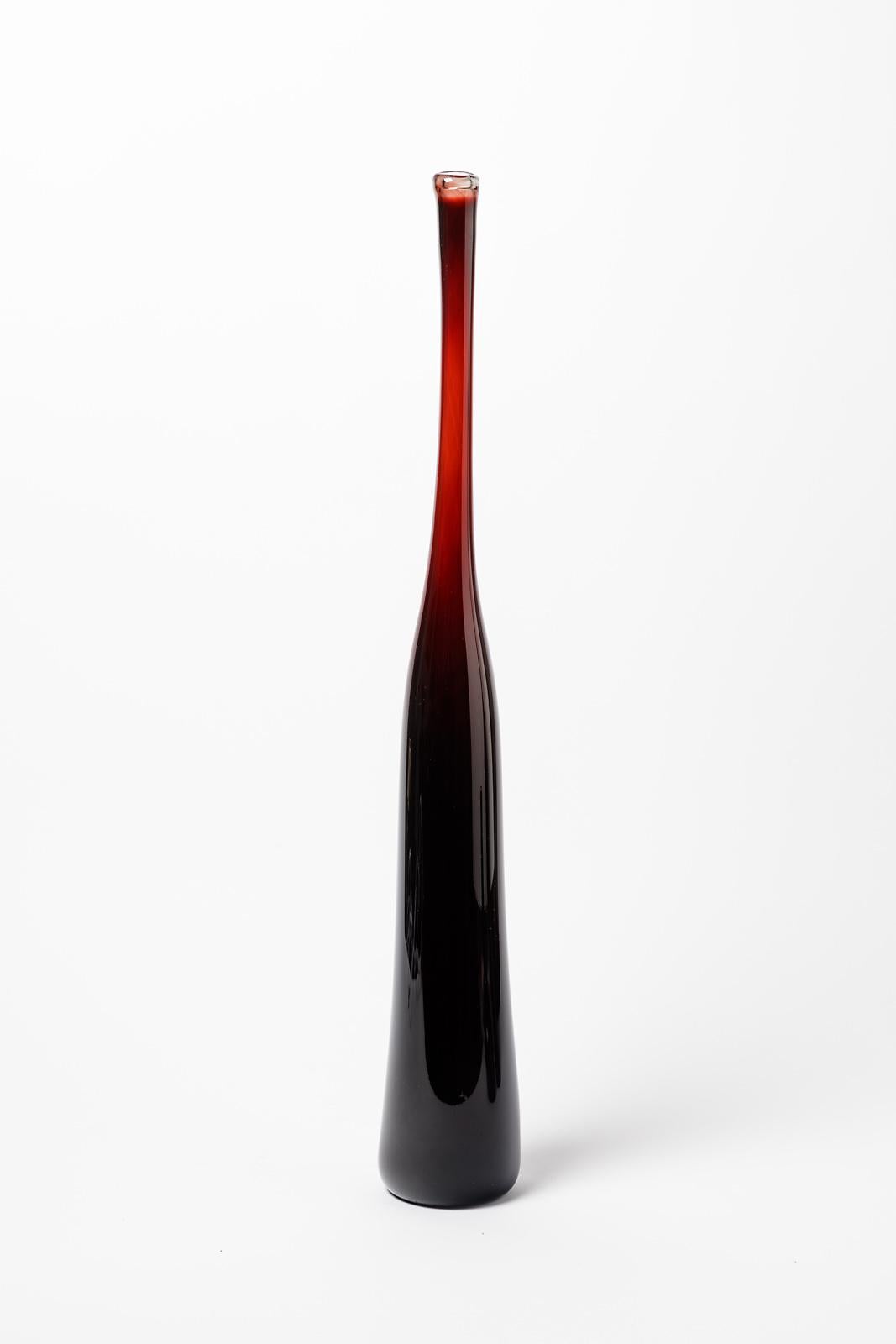 Set of Three Red 20th Century Glass Design by Claude Morin Modern Bottle Vase 5