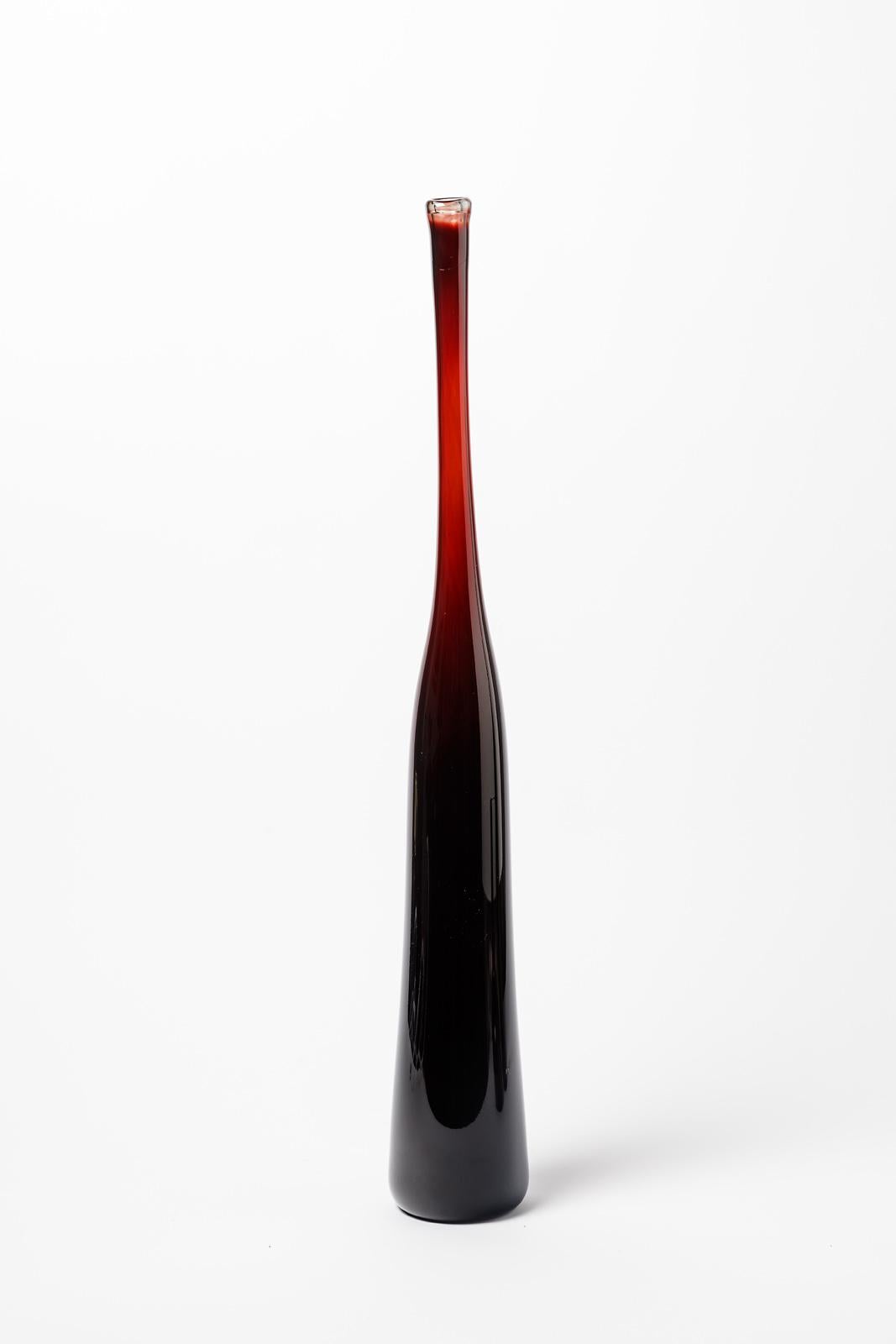 Set of Three Red 20th Century Glass Design by Claude Morin Modern Bottle Vase 6