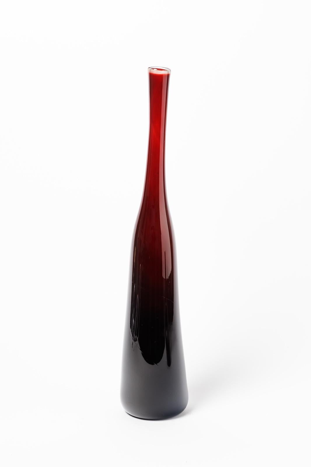 Art Glass Set of Three Red 20th Century Glass Design by Claude Morin Modern Bottle Vase