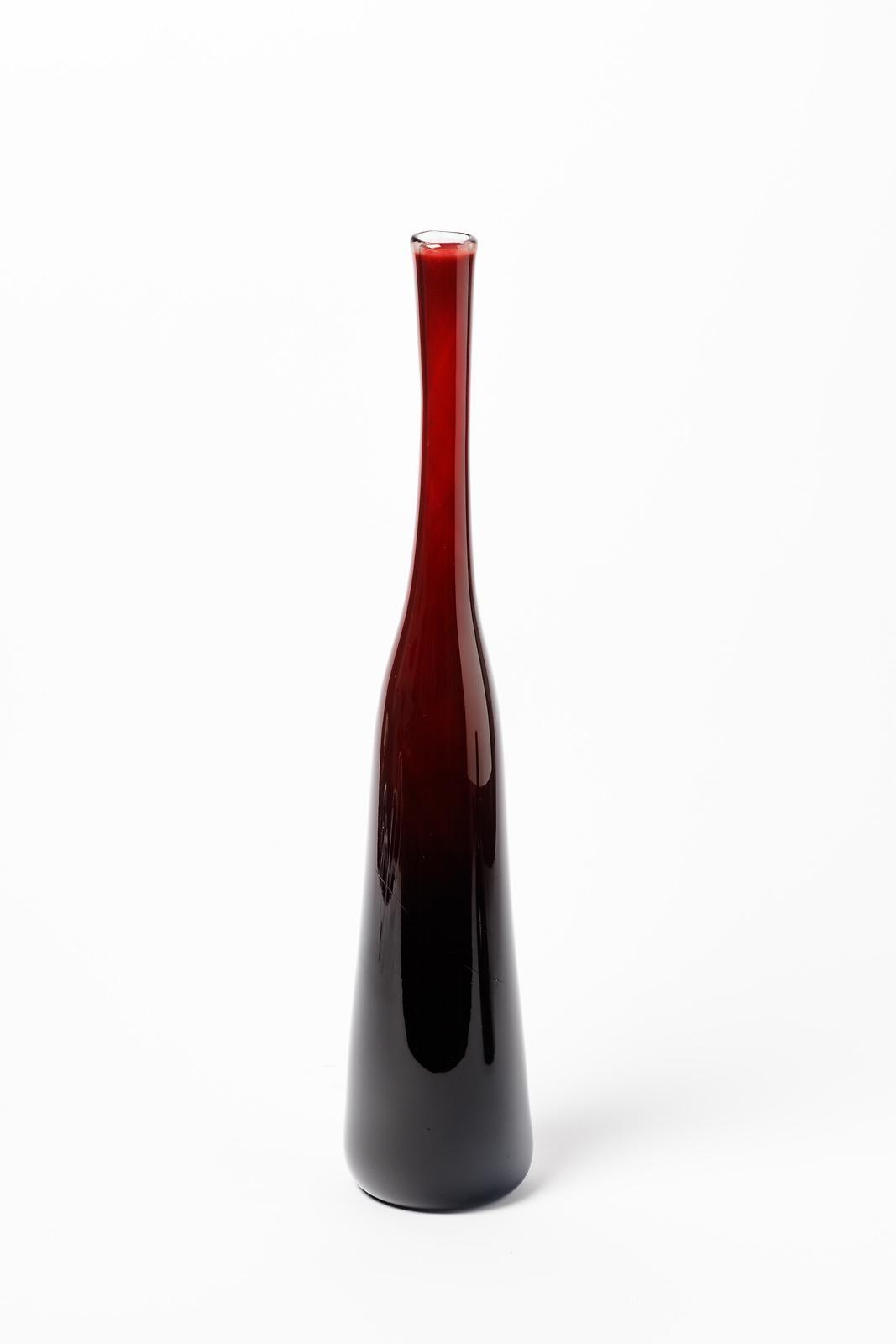 Set of Three Red 20th Century Glass Design by Claude Morin Modern Bottle Vase 1