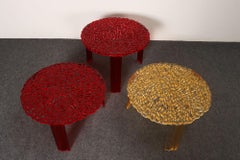 Set di tre tavoli a "T" in acrilico rosso e oro di Patricia Urquiola per Kartell