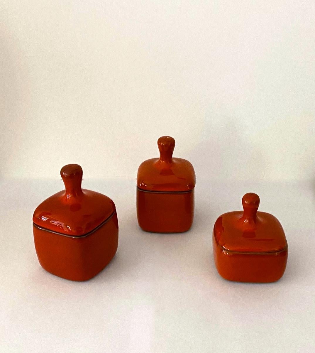 Set of Three Red Ceramic Boxes by Ruelland In Good Condition In Paris, FR