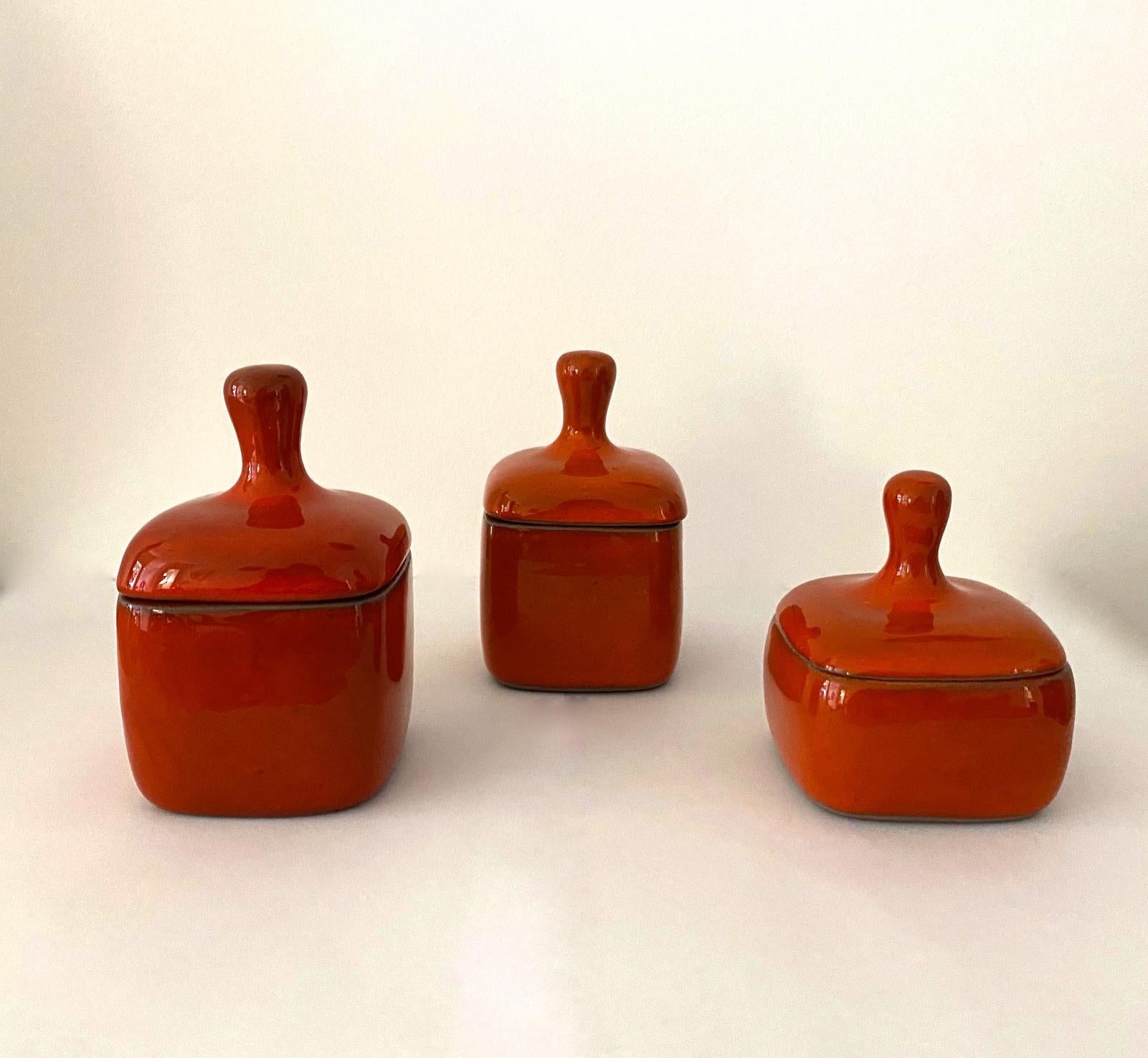 Set of Three Red Ceramic Boxes by Ruelland 2