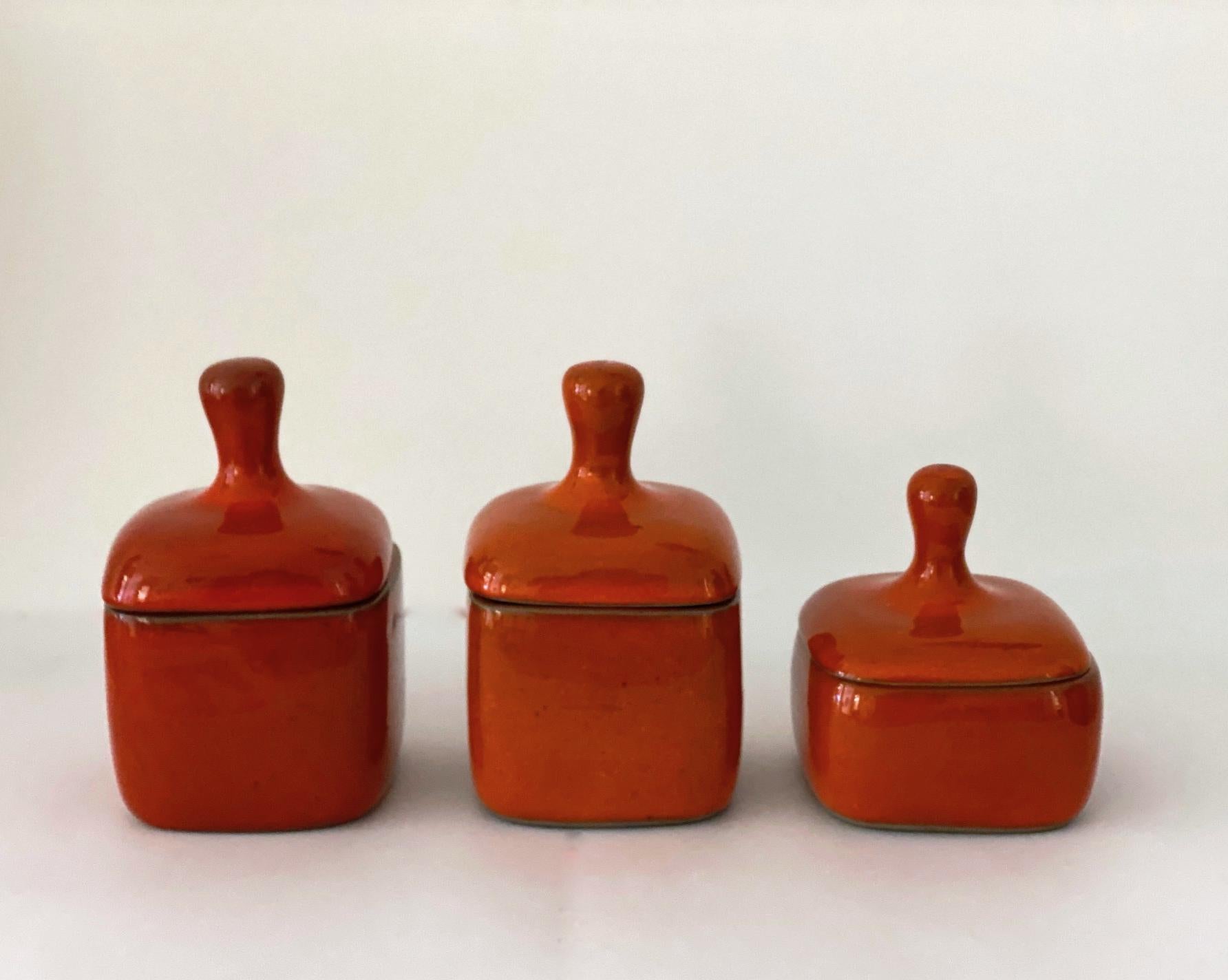 Set of Three Red Ceramic Boxes by Ruelland 4