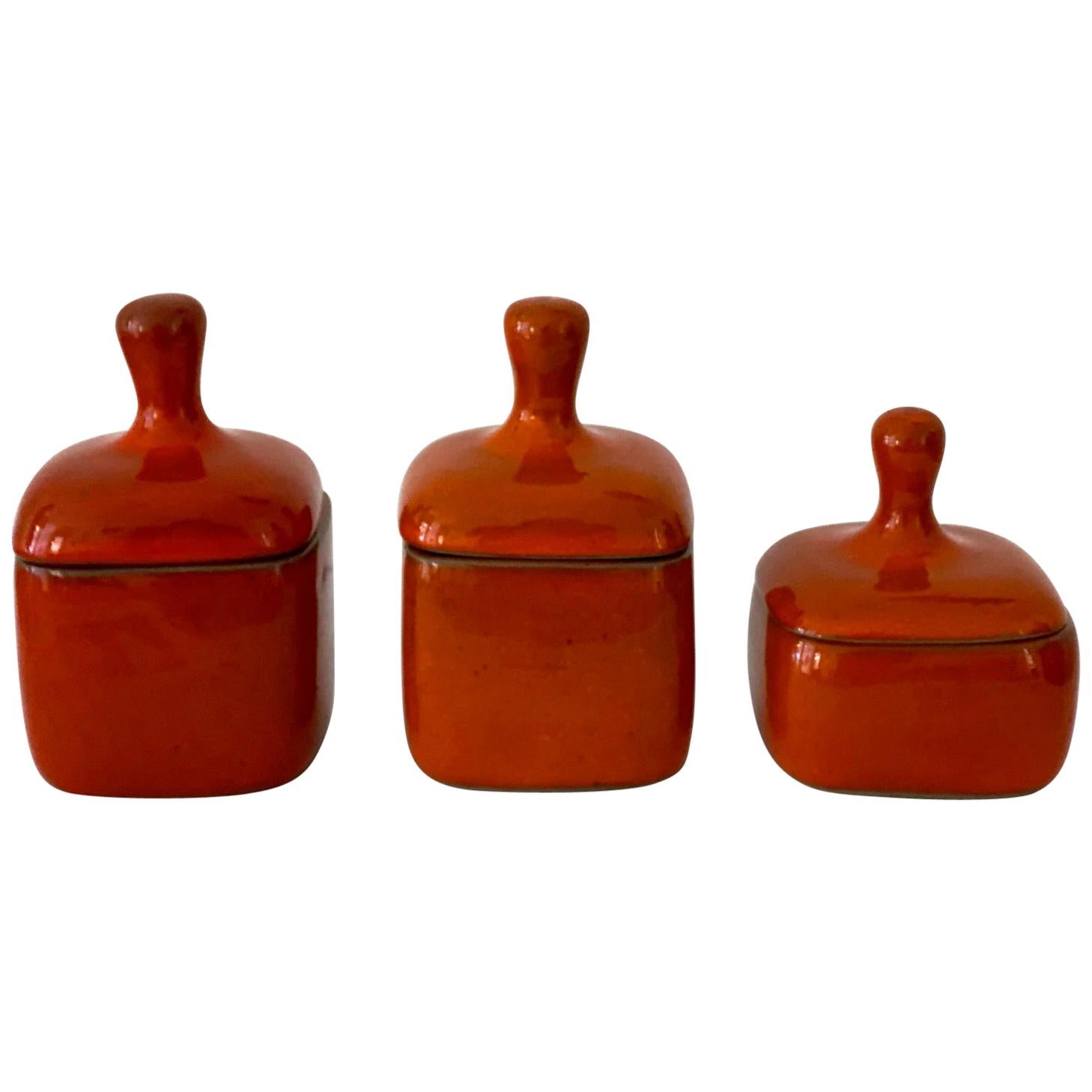 Set of Three Red Ceramic Boxes by Ruelland