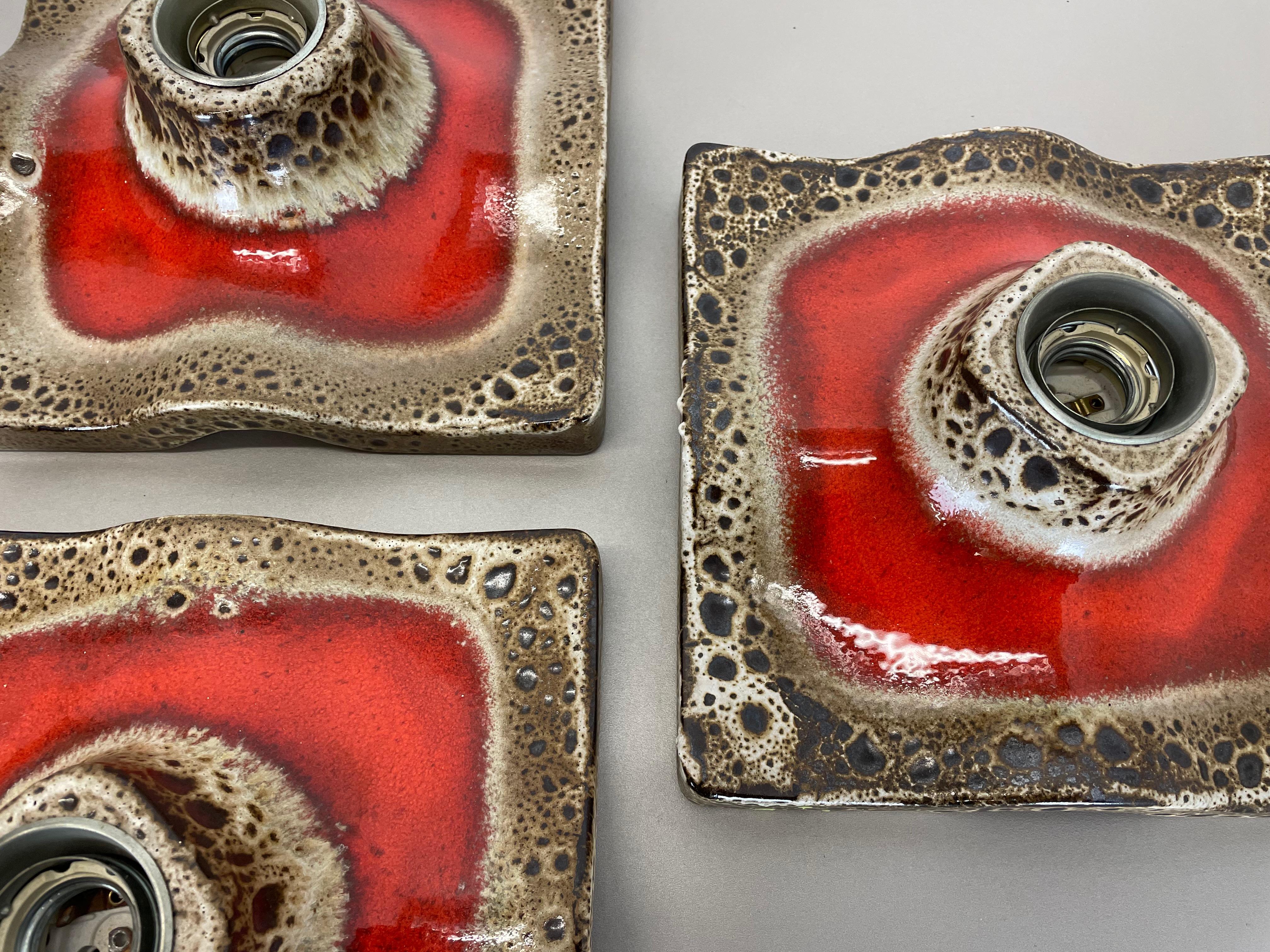 Set of Three Red Ceramic Fat Lava Wall Lights by Pan Ceramics, Germany 1970s For Sale 4