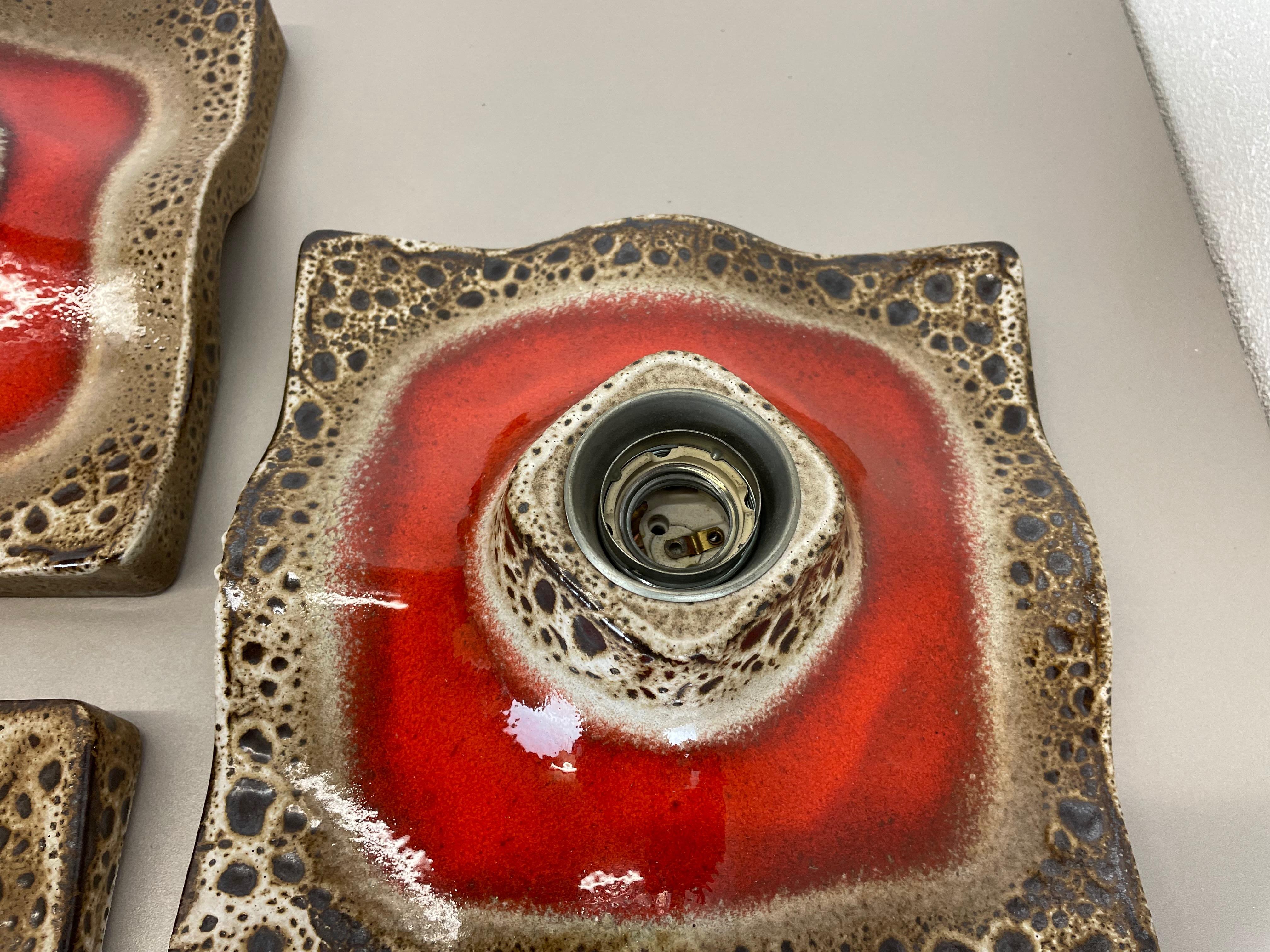 Ensemble de trois appliques murales en céramique rouge en lave grasse de Pan Ceramics, Allemagne, années 1970 en vente 2