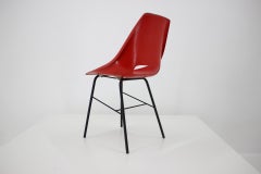 Set of Three Red Design Fiberglass Dining Chairs / Czechoslovakia, 1960s