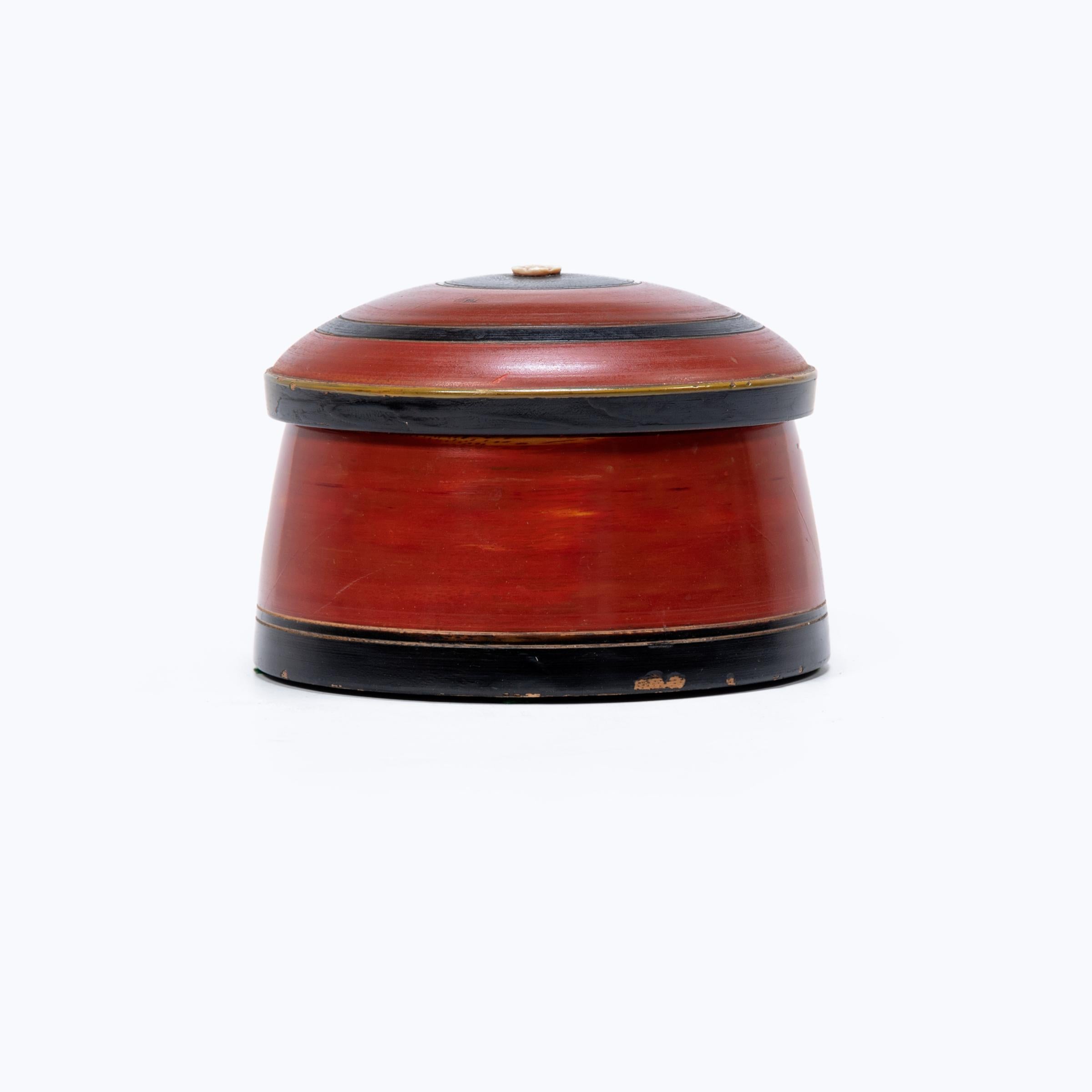 In many southeast Asian cultures, offering guests a betel quid to chew was the fundamental symbol of hospitality. A blend of leaves, nuts, seasonings, and sometimes tobacco, betel was kept in finely worked and decorated boxes. These round betel
