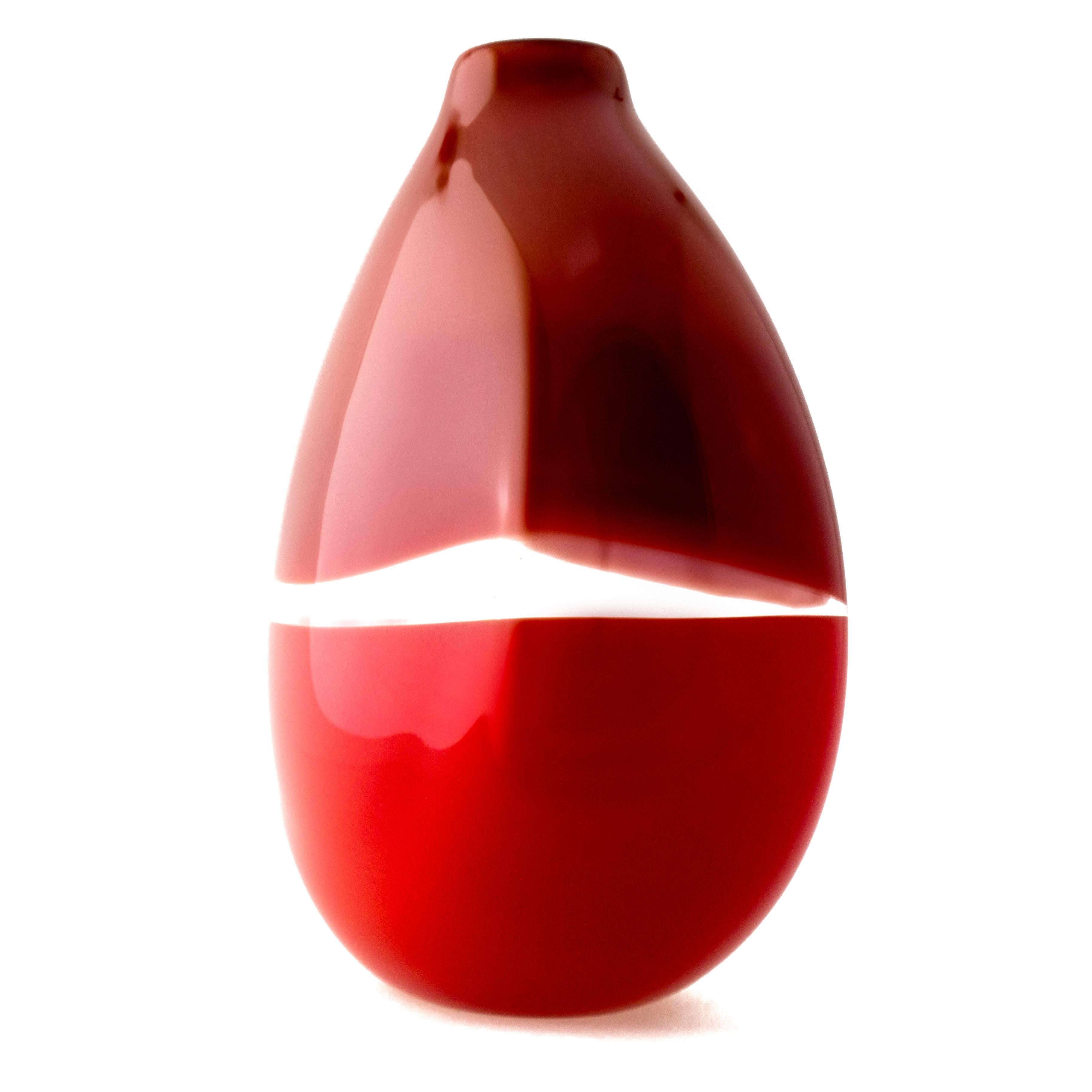 Set of Three Red Two-Tone Glass Vases by Siemon & Salazar In New Condition In Aliso Viejo, CA