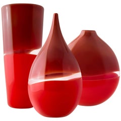 Set of Three Red Two-Tone Glass Vases by Siemon & Salazar
