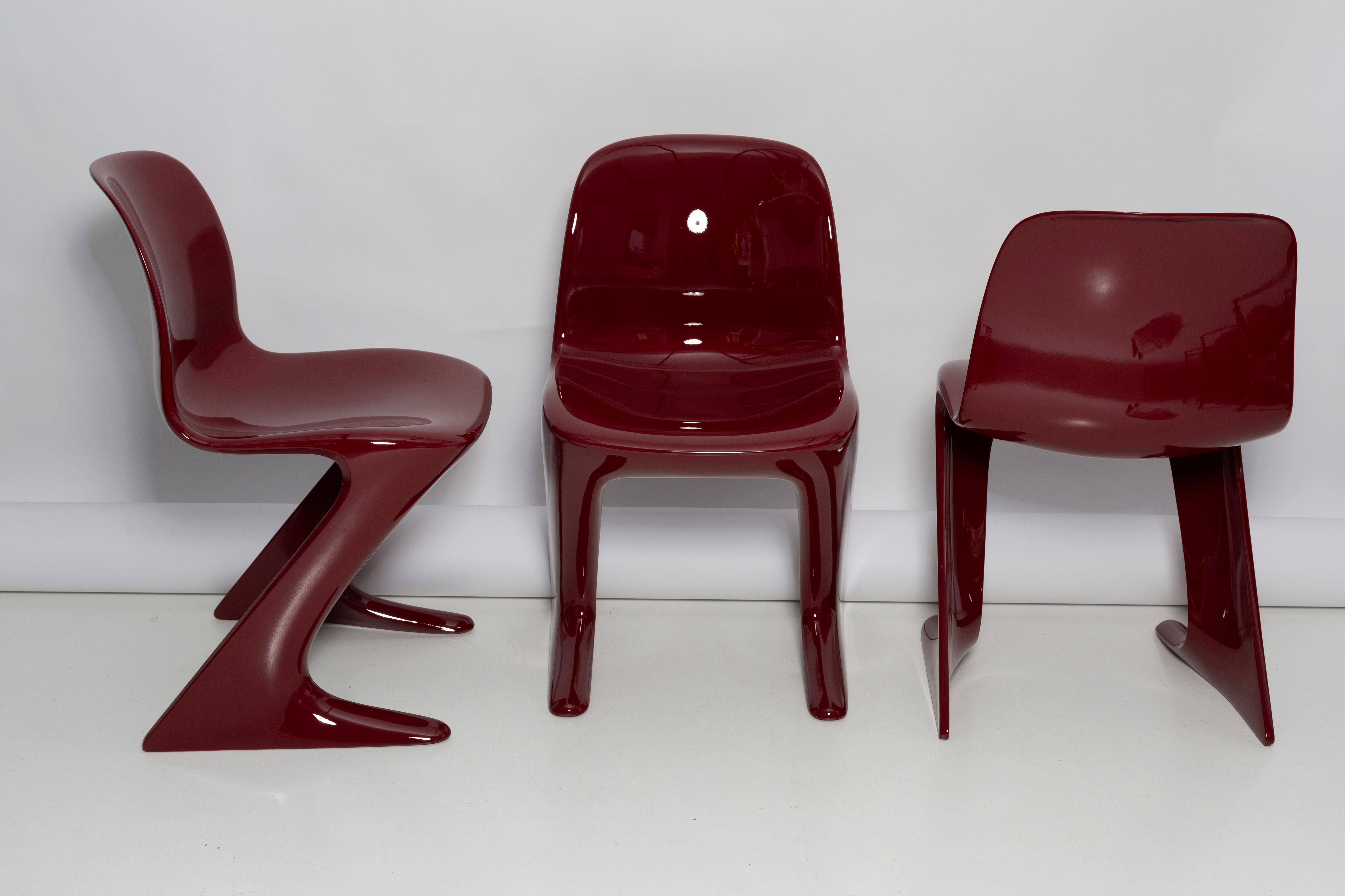 20th Century Set of Three Red Wine Kangaroo Chairs Designed by Ernst Moeckl, Germany, 1968 For Sale