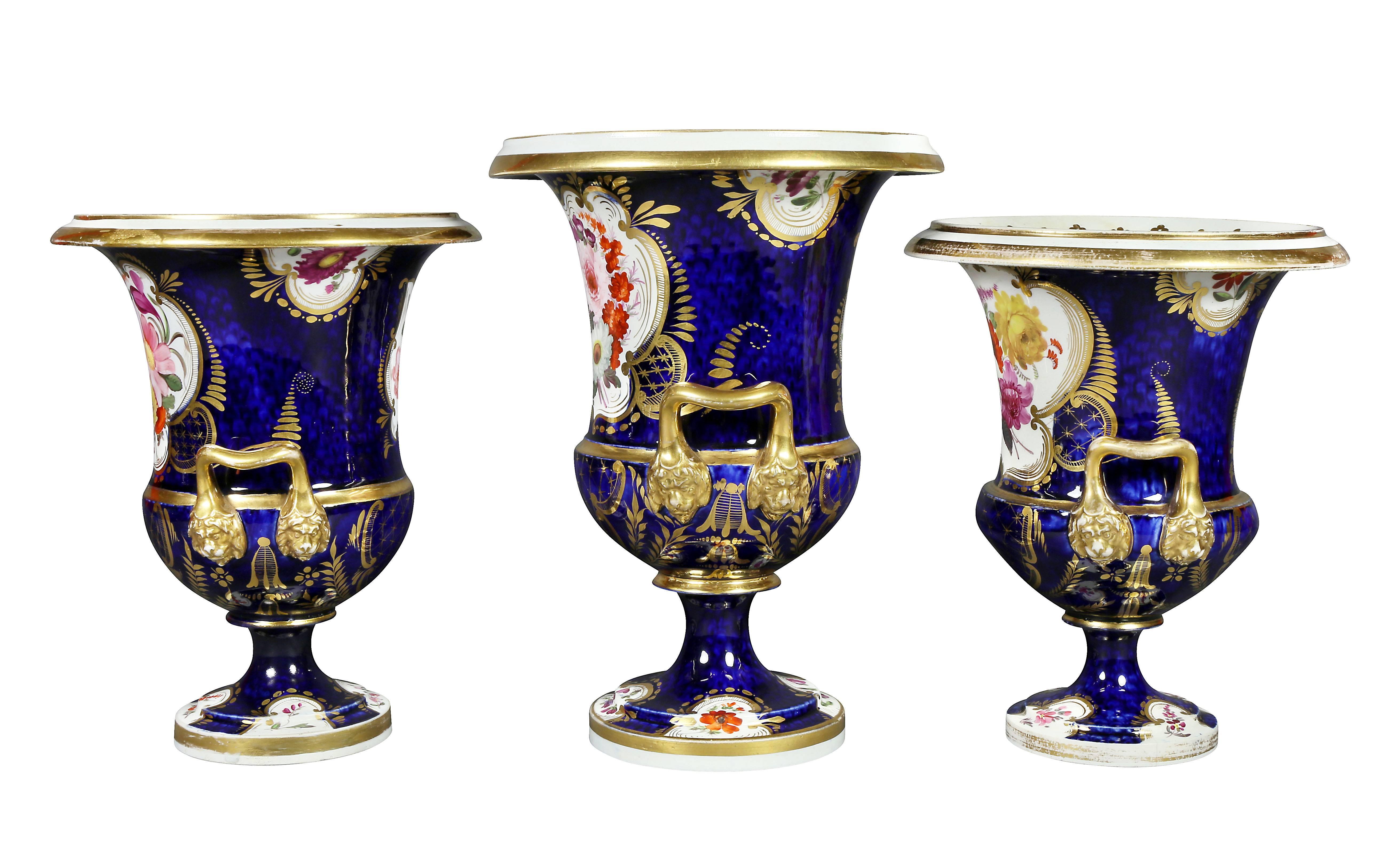 Set of Three Regency Pottery Urn Form Vases 1